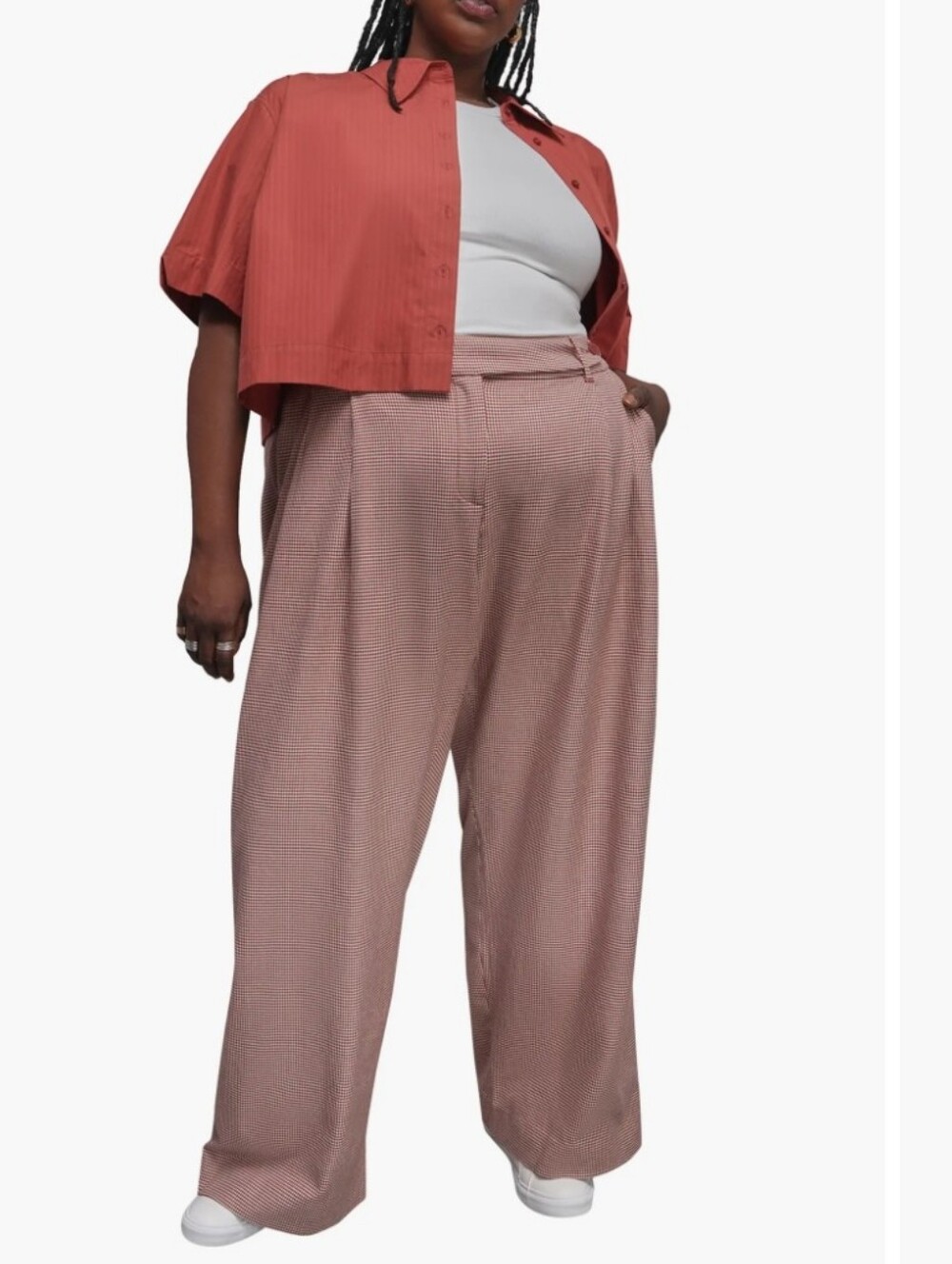 WildfangThe Empower Houndstooth Wide Leg Trouser- Cinnamon Oat